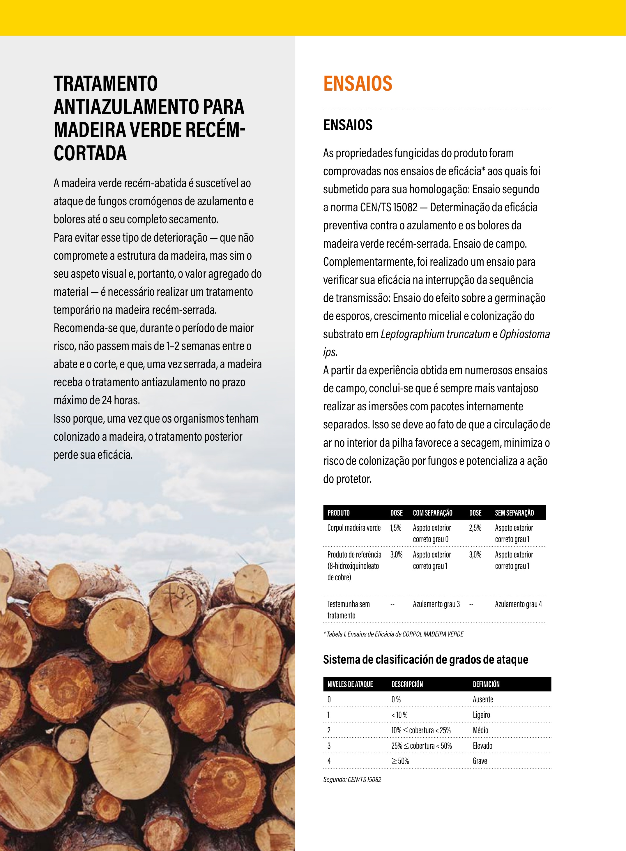 Tratamiento antiazulado para madera recién cortada